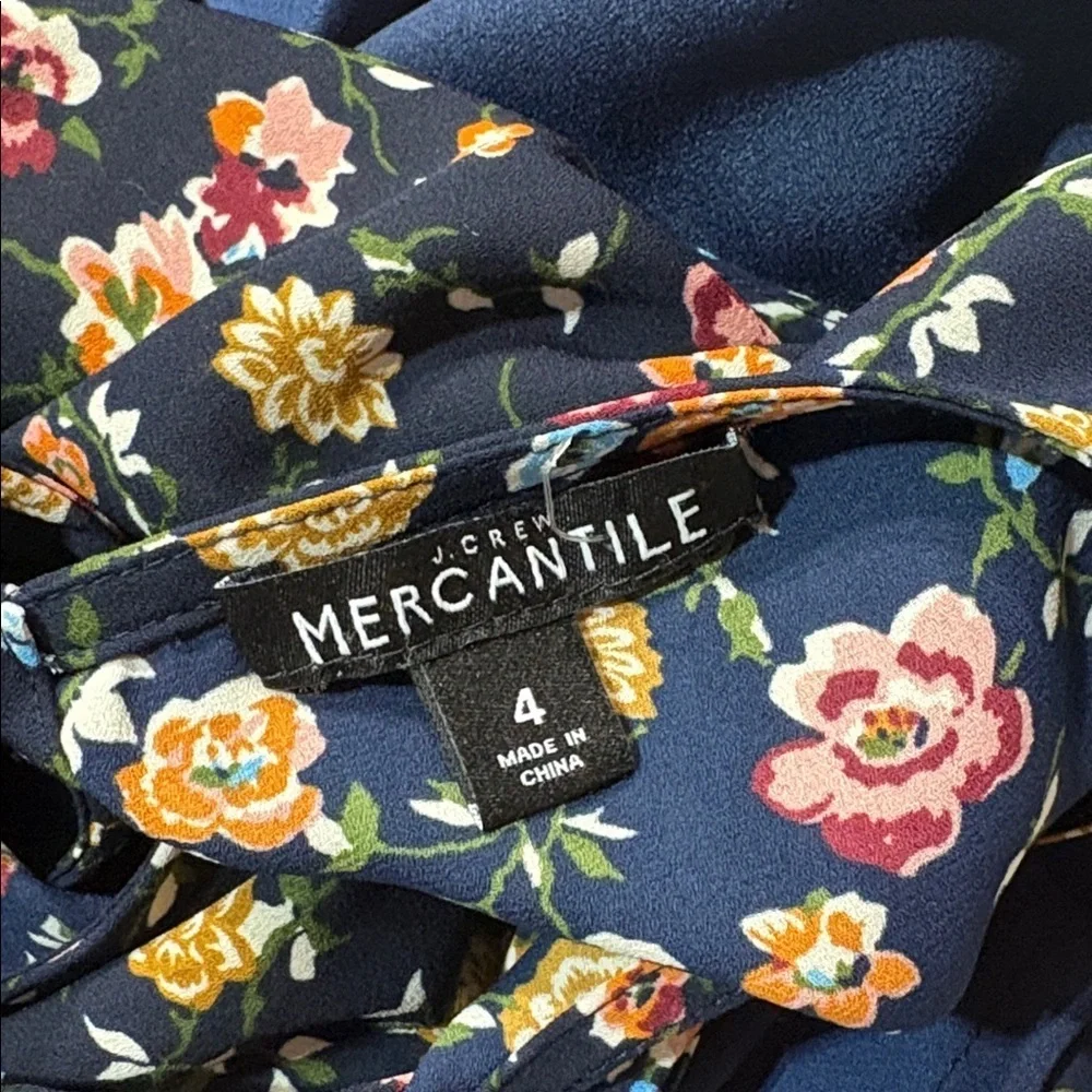 J. Crew Mercantile Ruched Waist Dress In Vintage Floral Lined Navy